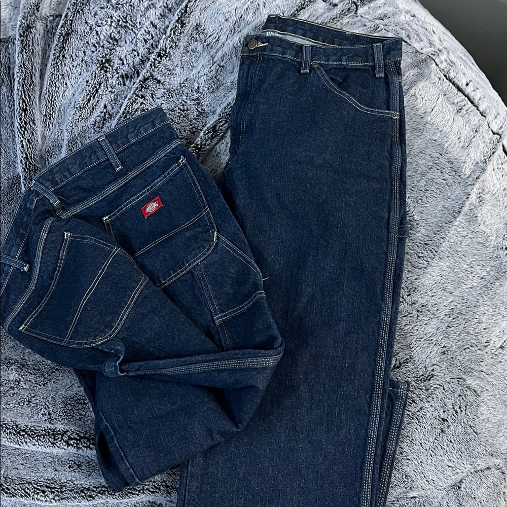 Dickies Dark Blue Jeans with Yellow Stitching, worn once, carpenter jeans